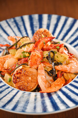 Lobster, Shrimp and Scallops over Squid Ink Linguine