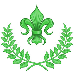 Vector design of fleur de lis with laurel wreath, symbol used in medieval heraldry. © DeibyVargas