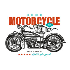 Original vector illustration in vintage style. American motorcycle custom made. T-shirt Design