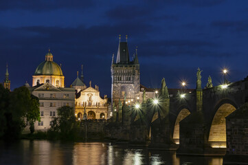 Fototapeta na wymiar Charles Bridge at night in Prague