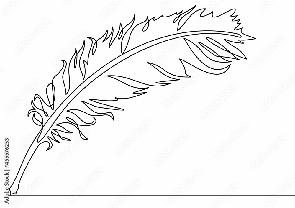 Poster feather pen making line sketch. continuous line vector drawing.