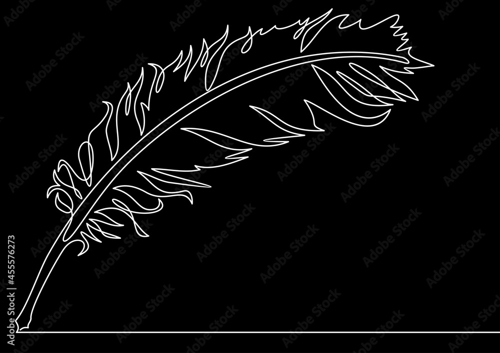 Aufkleber feather pen making line sketch. continuous line vector drawing.