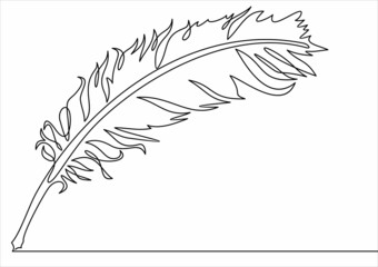 feather pen making line sketch. continuous line vector drawing. 