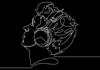 profile portrait of man in headphones - continuous line drawing
