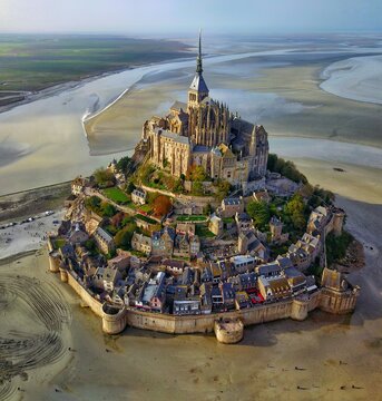 Aerial photography of Mont Saint-Michel in Normandy, France