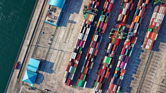 Aerial view of  containers in the port