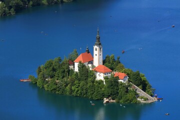 Fototapeta na wymiar Bled Island with the church, lake Bled, Julian Alps, Slovenia