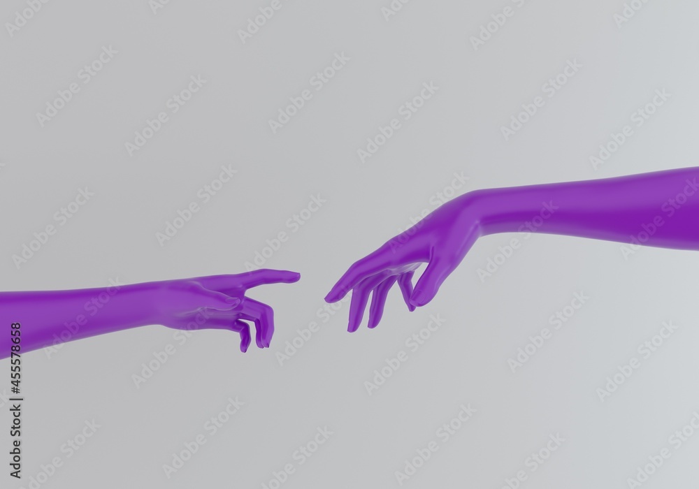 Poster modern 3d illustration with two hands about to touch each other