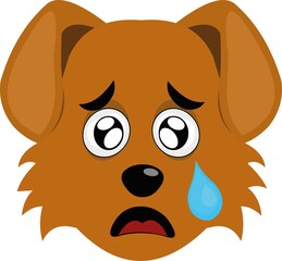 Vector emoticon illustration of a cartoon dog's face, with a sad expression and a tear falling from his eye