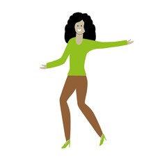 Fototapeta na wymiar happy young woman walking, smiling isolated on a white background, dancing, fitness, flat design style