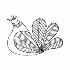 Fototapeta premium Free hand drawn stylized proud hen bird in doodle or sketch style. Children's and adult coloring pages, anti-stress. Postcard, invitation, greeting card, poster.