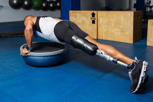 Man in prosthesis training