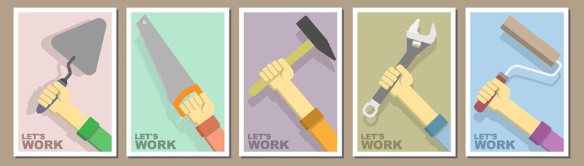 Set of work posters for builders