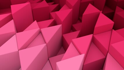 Rises from 3d triangular prisms. Pink hues. 