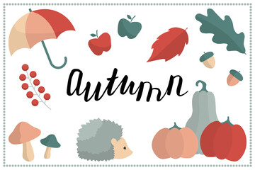 Vector autumn set for a cute postcard, logo, for the decoration of the children's room, for invitations, greeting cards.