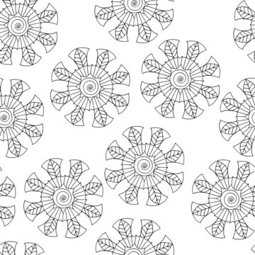 Seamless pattern with a hand-drawn abstract suns, coloring page