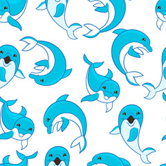 Seamless pattern with cute dolphins