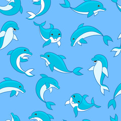 Fototapeta premium Seamless pattern with cute dolphins