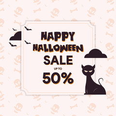 halloween sale template with cute cat illustration