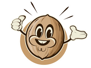 retro cartoon illustration of a happy nut