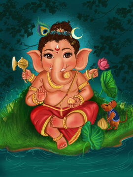 Lord Ganpati, Ganpati on green Background, Ganpati, happy Ganesh Chaturthi  Stock Illustration | Adobe Stock