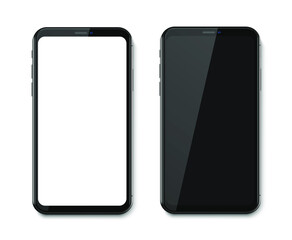 Modern White and Black Smartphone. Mobile phone Template. Telephone. Realistic vector illustration of Digital devices.