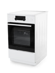 Modern electric oven on white background