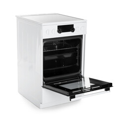 Modern electric oven on white background