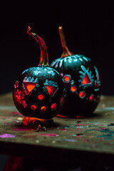 Naklejka na ściany i meble scary art halloween celebration weird pumpkins black and white in smoke and dark