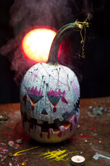 scary art halloween celebration weird pumpkins black and white in smoke and dark