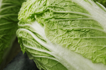 Fresh chinese cabbage on table, closeup