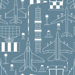 Nahtloses Muster mit Militärflugzeugen auf grauem Hintergrund