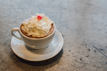 hot drinking chocolate whipped cream conversation heart 