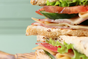 Tasty sandwiches on table, closeup