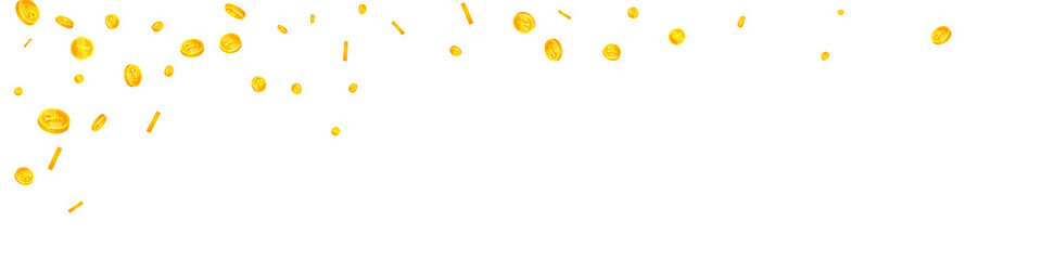 Chinese yuan coins falling. Bizarre scattered CNY coins. China money. Resplendent jackpot, wealth or success concept. Vector illustration.