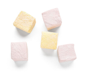 Tasty sweet marshmallows on white background
