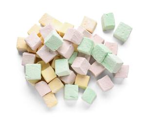 Tasty sweet marshmallows on white background
