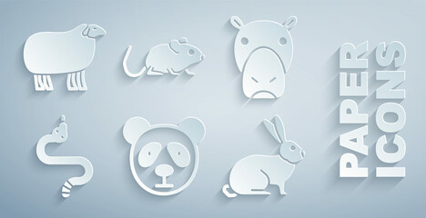 Set Cute panda face, Hippo or Hippopotamus, Snake, Rabbit, Rat and Sheep icon. Vector © Vadim