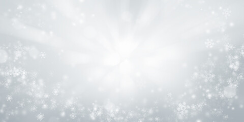 white and gray snowflakes blur abstract background. bokeh christmas blurred beautiful shiny Christmas lights.