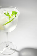Glass of cold gin and tonic on white background