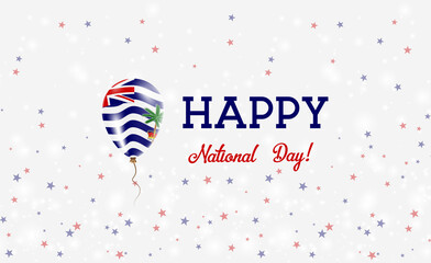 Obraz premium BIOT National Day patriotic poster. Flying Rubber Balloon in Colors of the Indian Flag. BIOT National Day background with Balloon, Confetti, Stars, Bokeh and Sparkles.