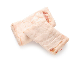 Raw lard on white background
