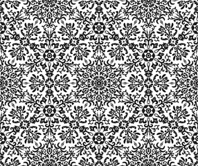 Damask seamless abstract pattern. Vintage rich ornament for textiles, wallpaper, packaging. Floral ornament in oriental style. Black and white.