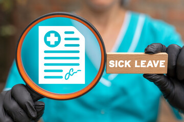 Medical concept of sick leave. Employee sickness document.