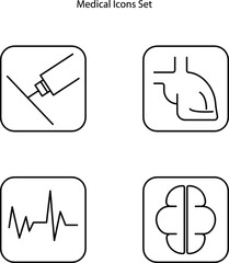 Medical icons set outline isolated on white background. Medical icons sign. Medical icons vector.