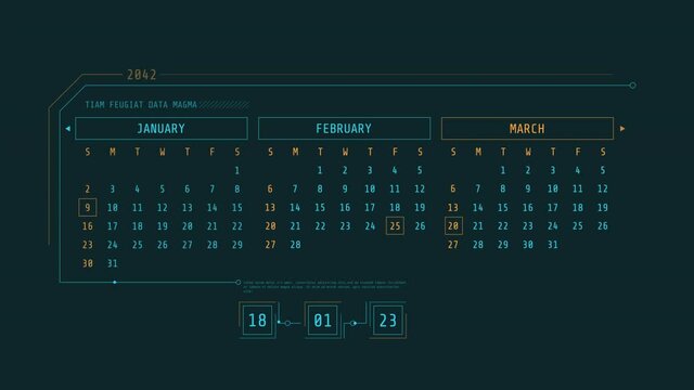 Animation of the calendar in HUD style.