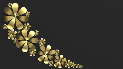 Black background with golden paper flowers. 3D CG. 3D rendering. 3D illustration. High resolution.
