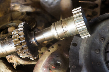 Friction shaft. Gears, impaled on the shaft spline. Replacement spare part of the machine tool....