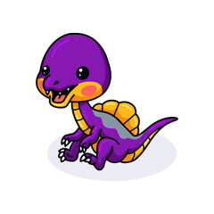 Cute purple little dinosaur cartoon sitting