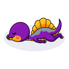 Cute purple little dinosaur cartoon sleeping